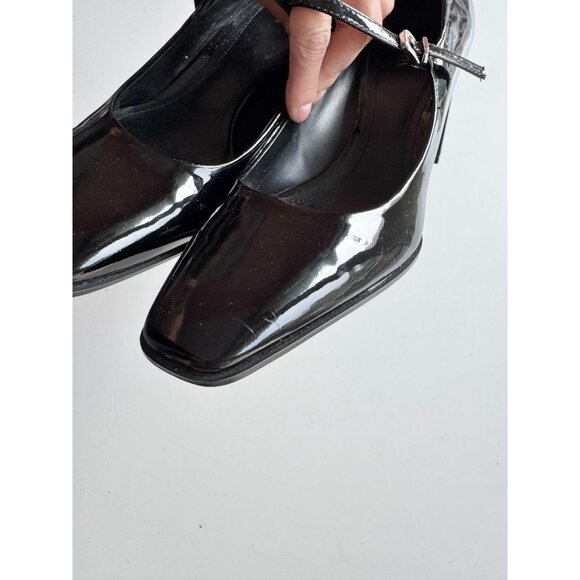 ZARA Black Faux Patent Leather Square Toe Block Heel Mary Jane Pumps, Size 37 - Picture 6 of 12
